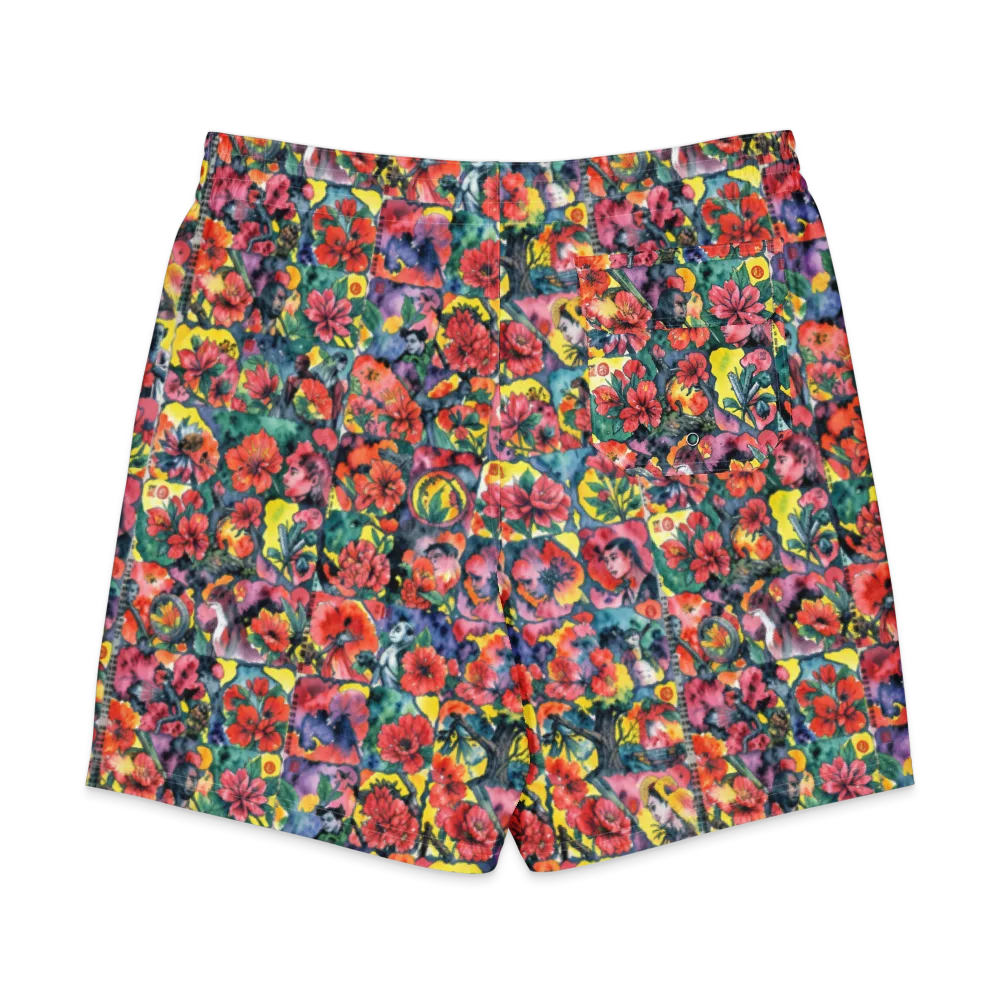 Crimson Garden Myth on Men's Board Shorts — Back