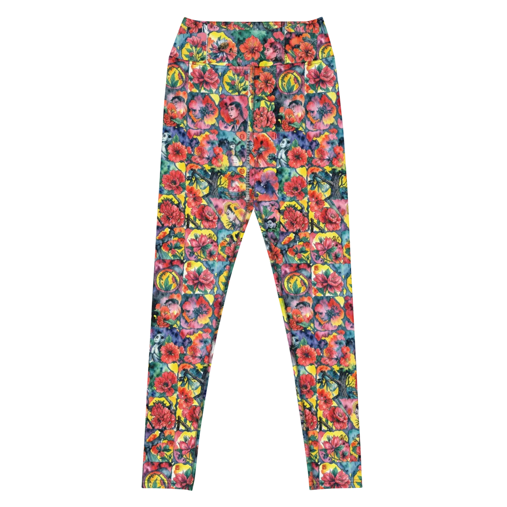 Crimson Garden Myth on Yoga Leggings — Front