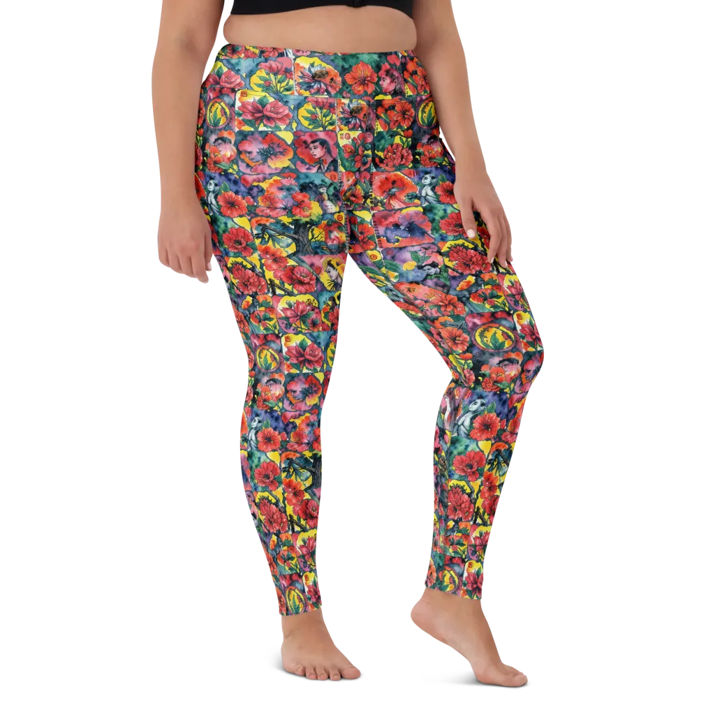 Crimson Garden Myth on Yoga Leggings — Front