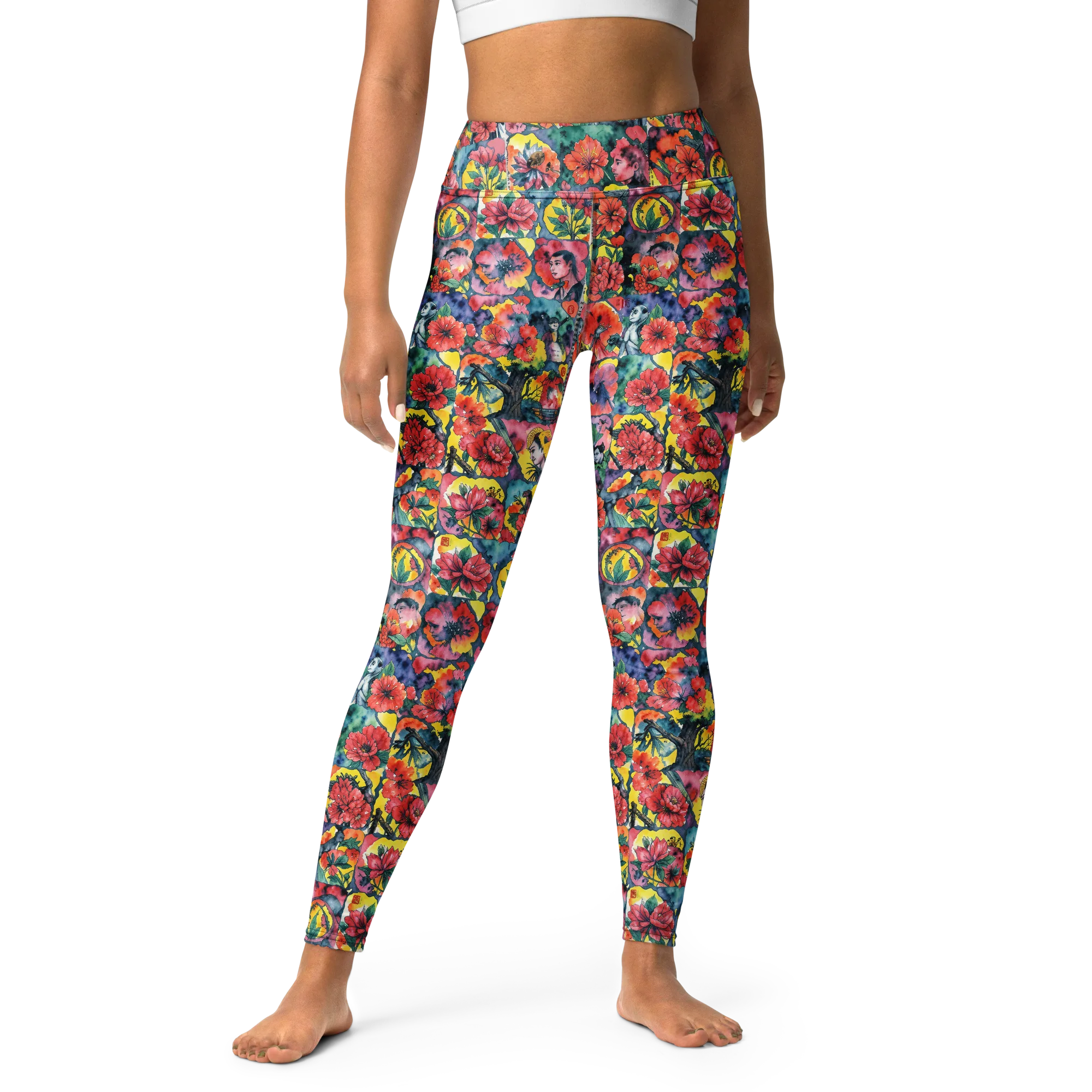 Crimson Garden Myth on Yoga Leggings — Front