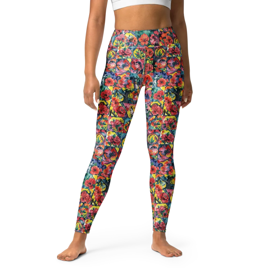 Crimson Garden Myth on Yoga Leggings — Front