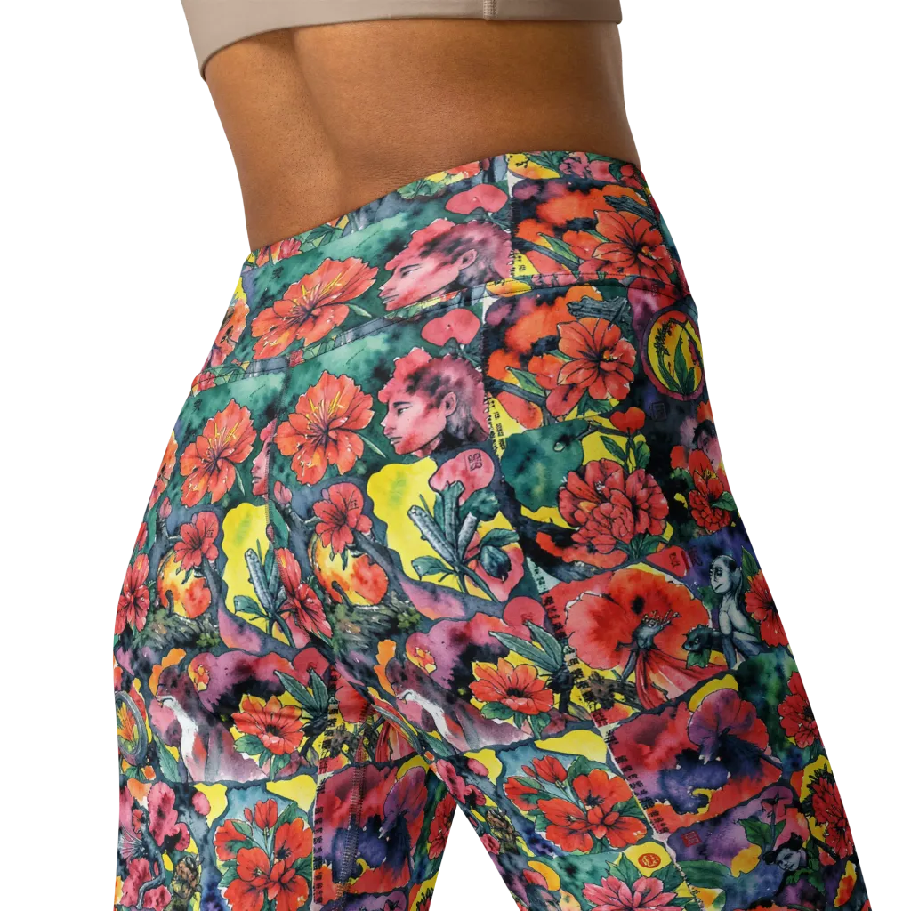 Crimson Garden Myth on Yoga Leggings — Back