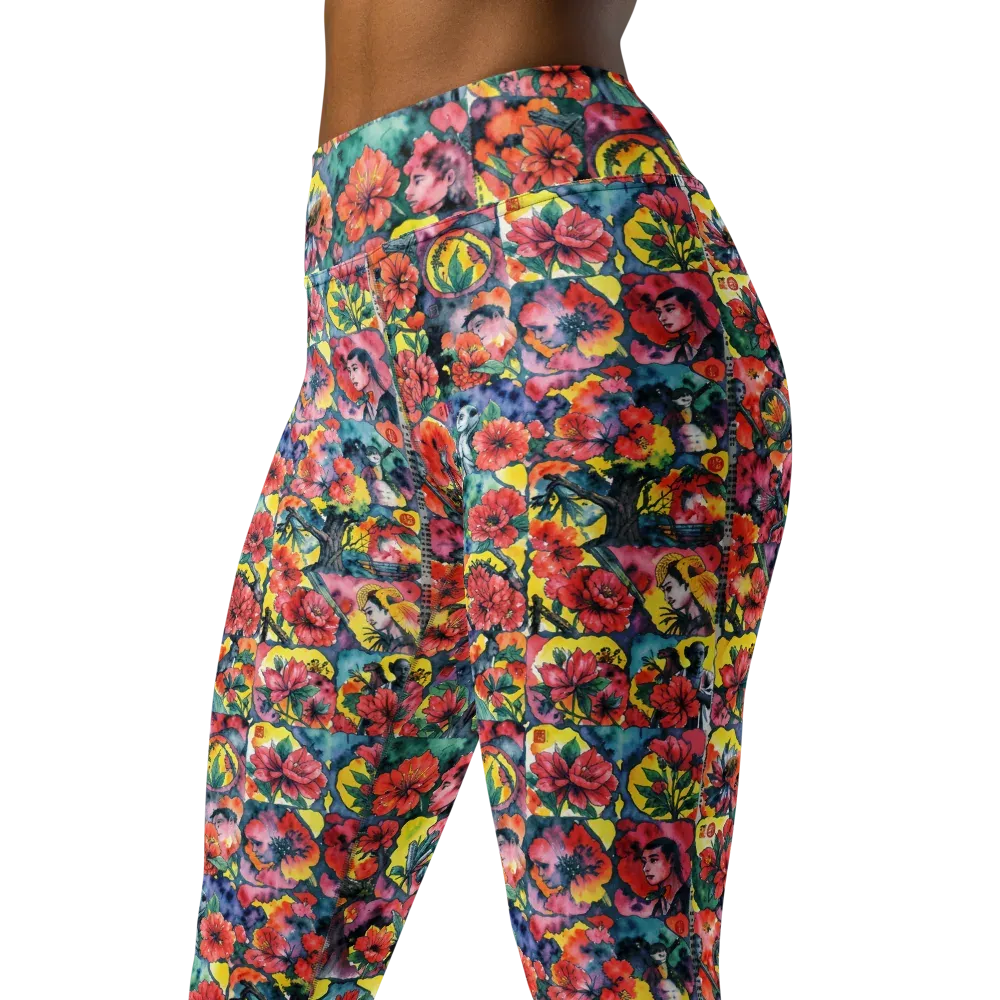 Crimson Garden Myth on Yoga Leggings — Left Front