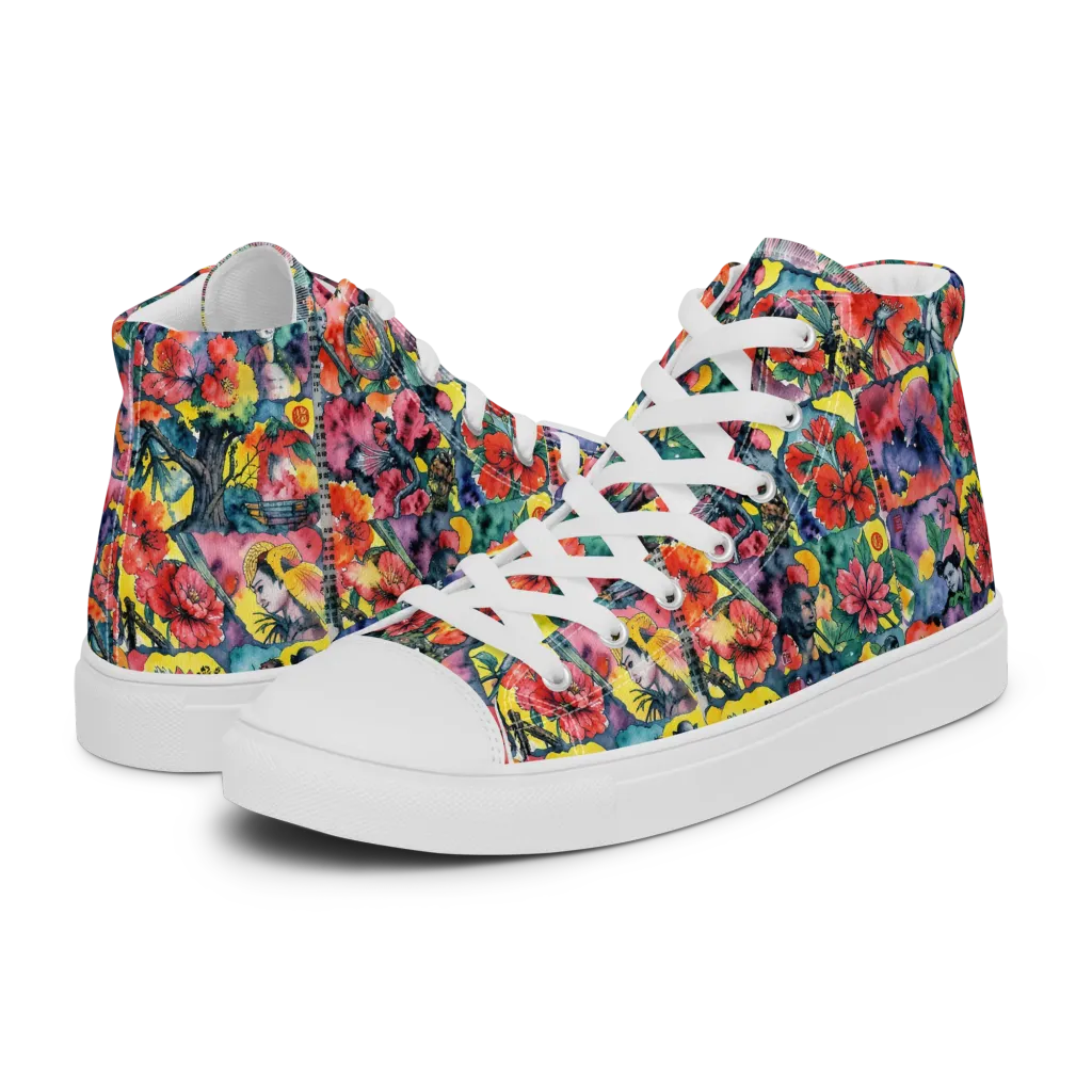 Crimson Garden Myth on Men's High Top Canvas Shoes — Left