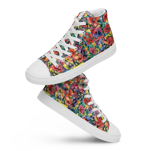 Crimson Garden Myth on a Men's High Top Canvas Shoes