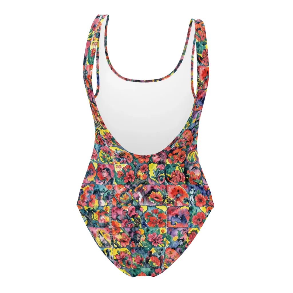 Crimson Garden Myth on One-Piece Swimsuit — Back