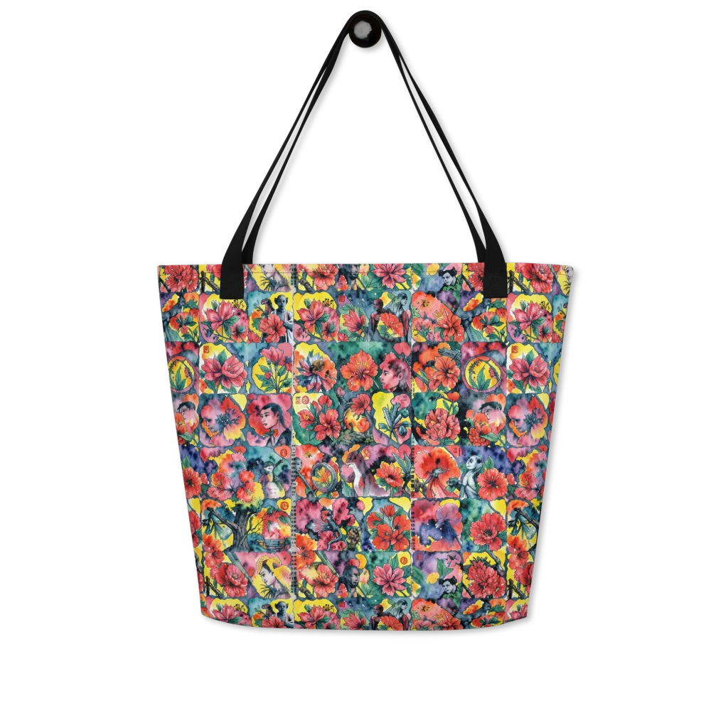 Crimson Garden Myth on Large Tote Bag W/ Pocket — Front