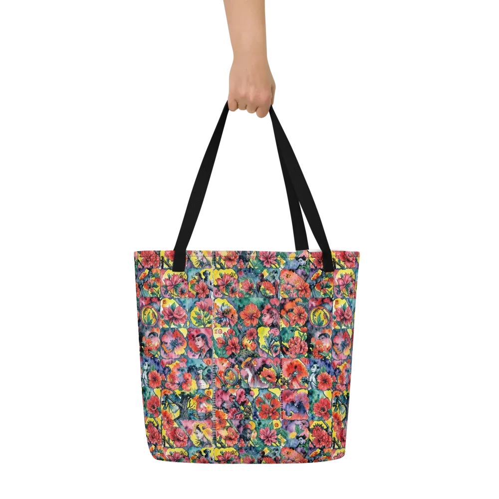 Crimson Garden Myth on Large Tote Bag W/ Pocket — Front