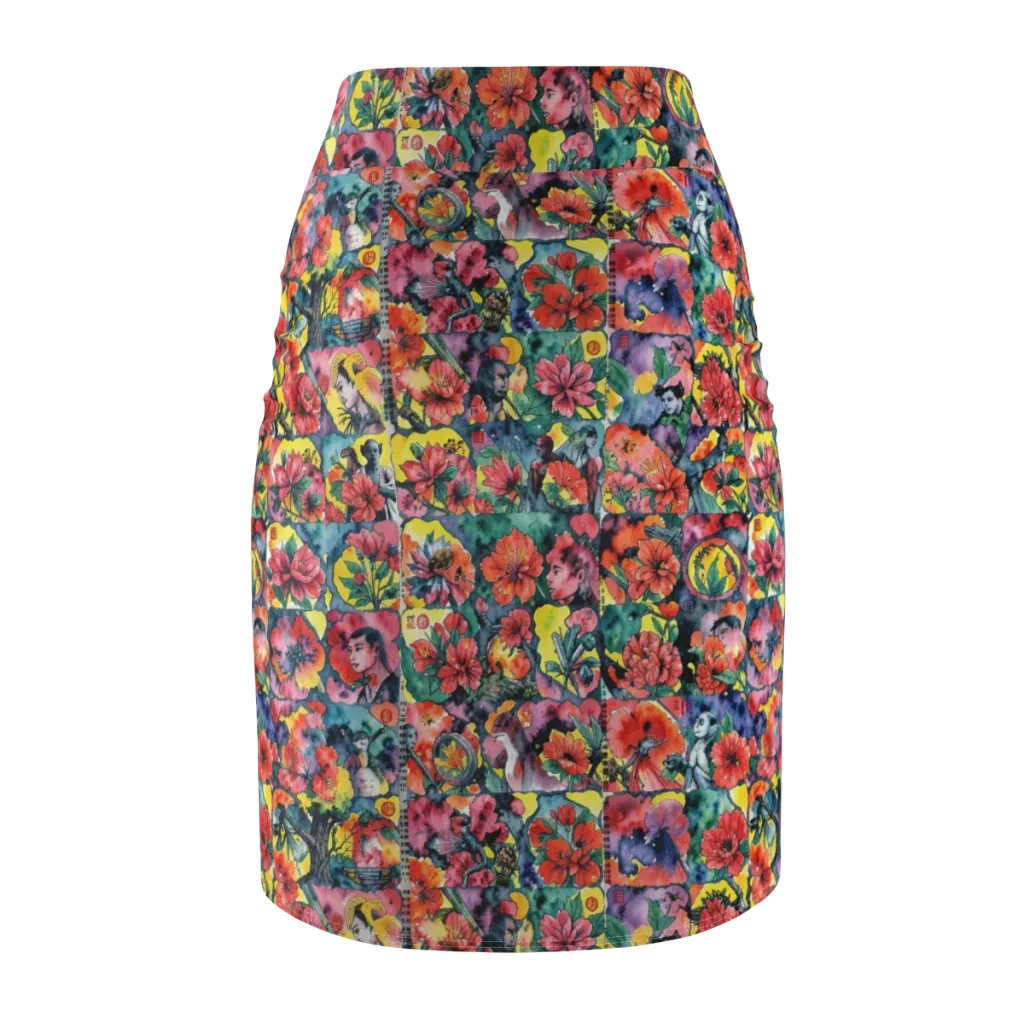 Crimson Garden Myth on Pencil Skirt — Back