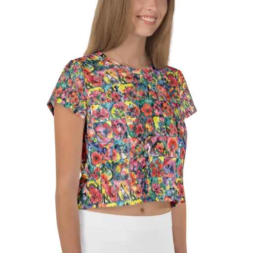 Crimson Garden Myth on a Crop Tee