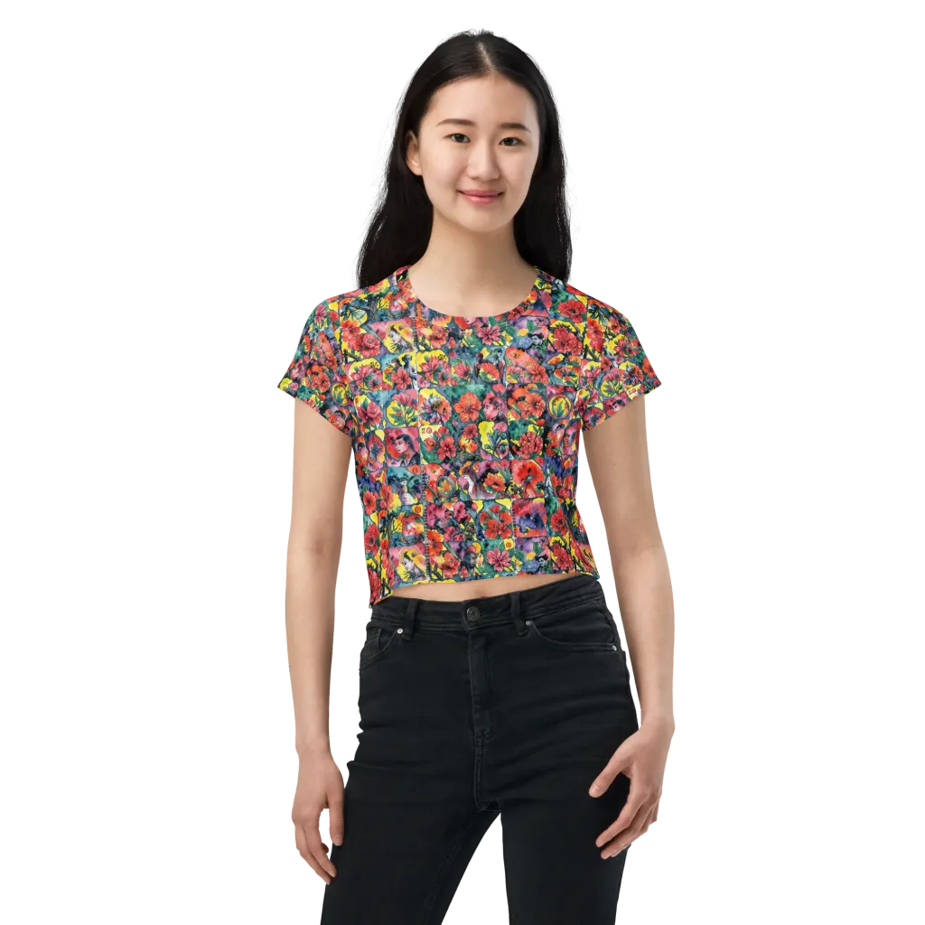 Crimson Garden Myth on Crop Tee — Front