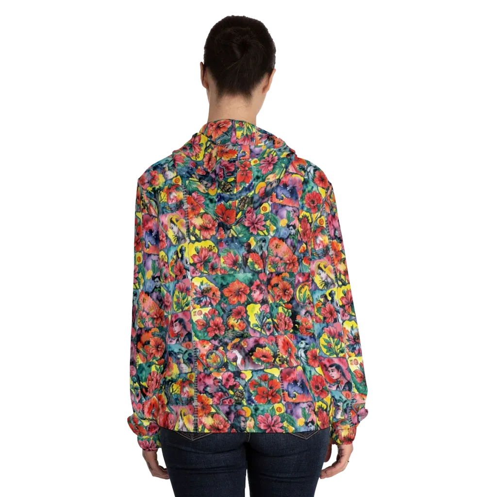 Crimson Garden Myth on Women's Full-Zip Hoodie — Back On Person