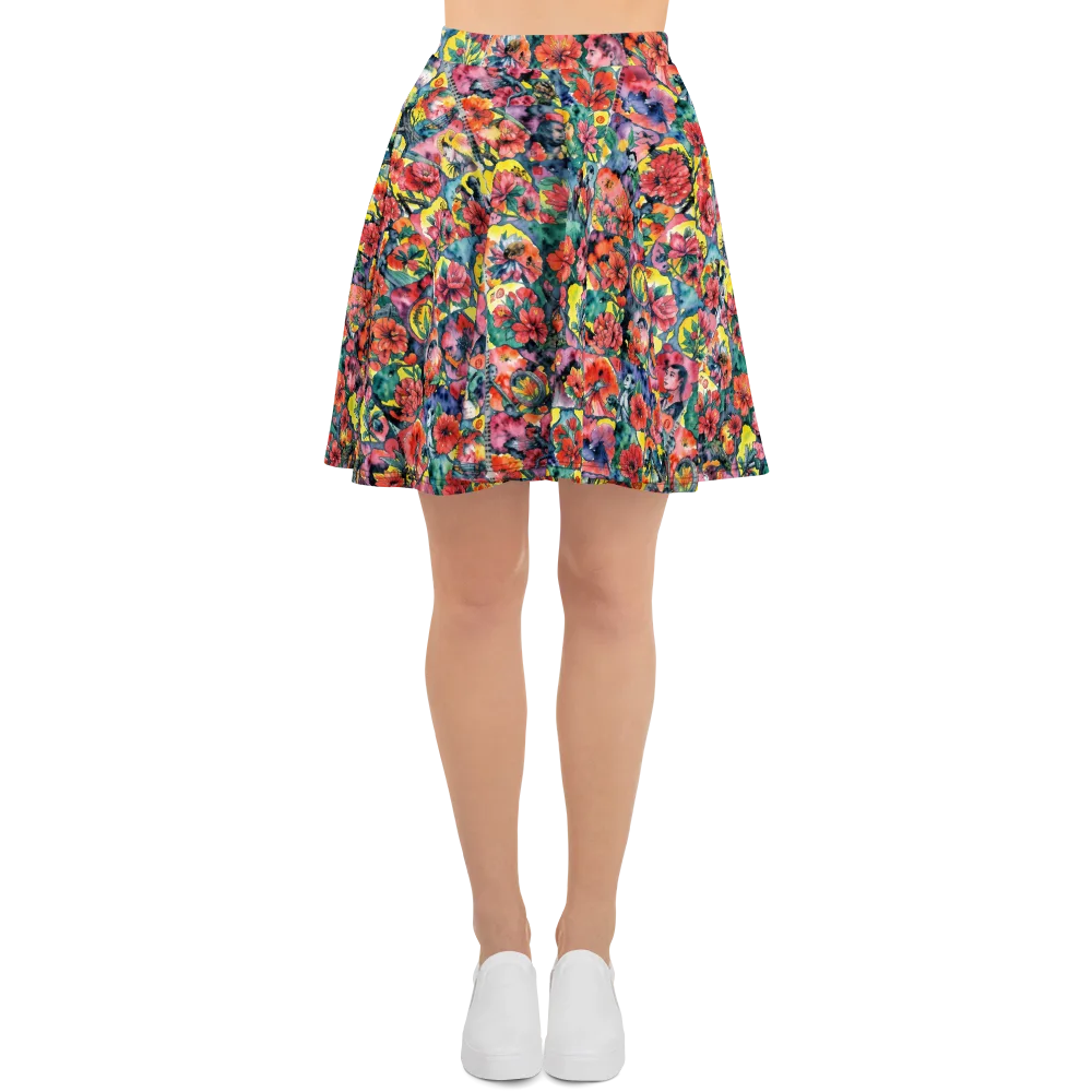 Crimson Garden Myth on Skater Skirt — Front
