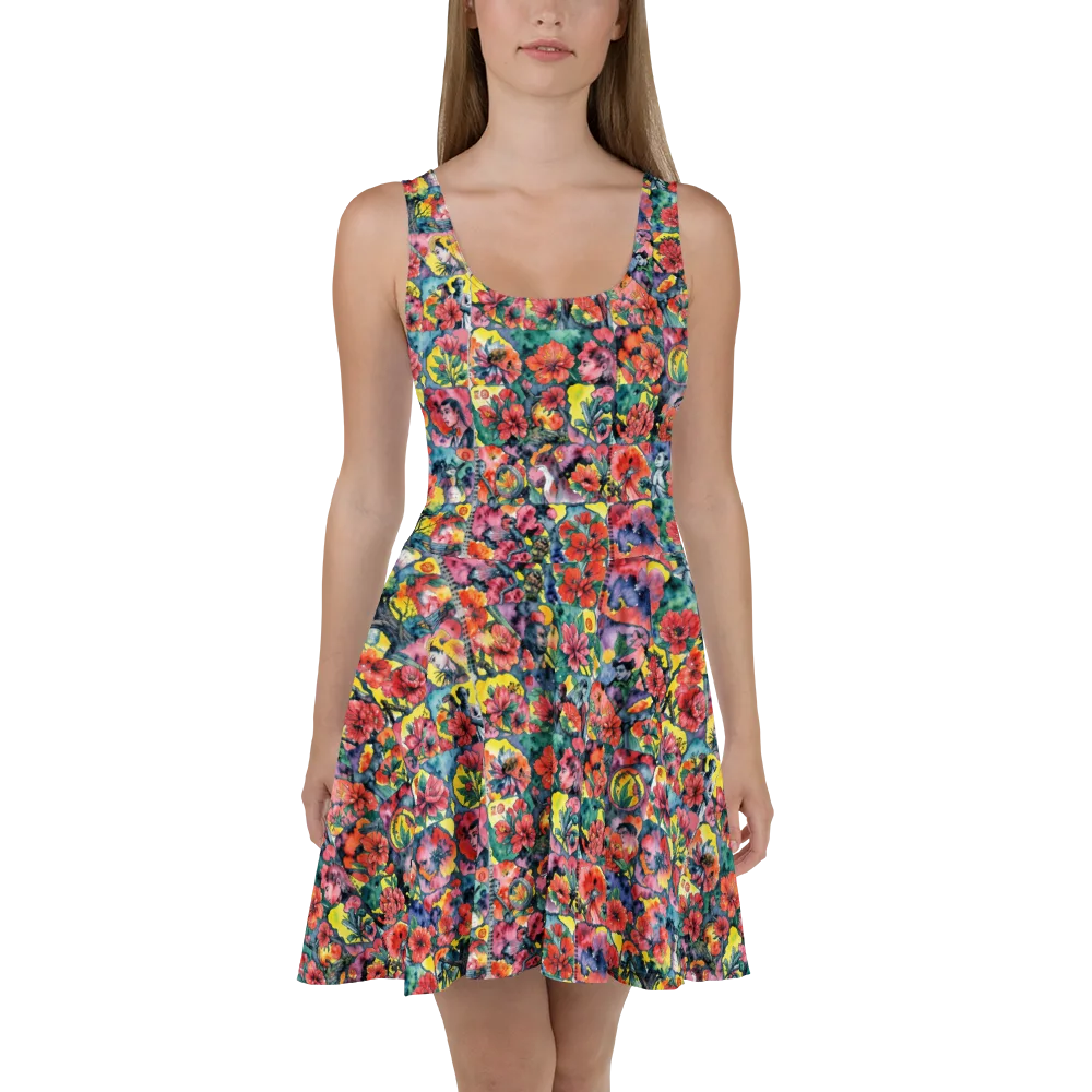 Crimson Garden Myth on Skater Dress — Front