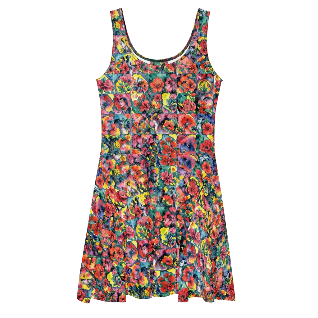 Crimson Garden Myth on Skater Dress — Front
