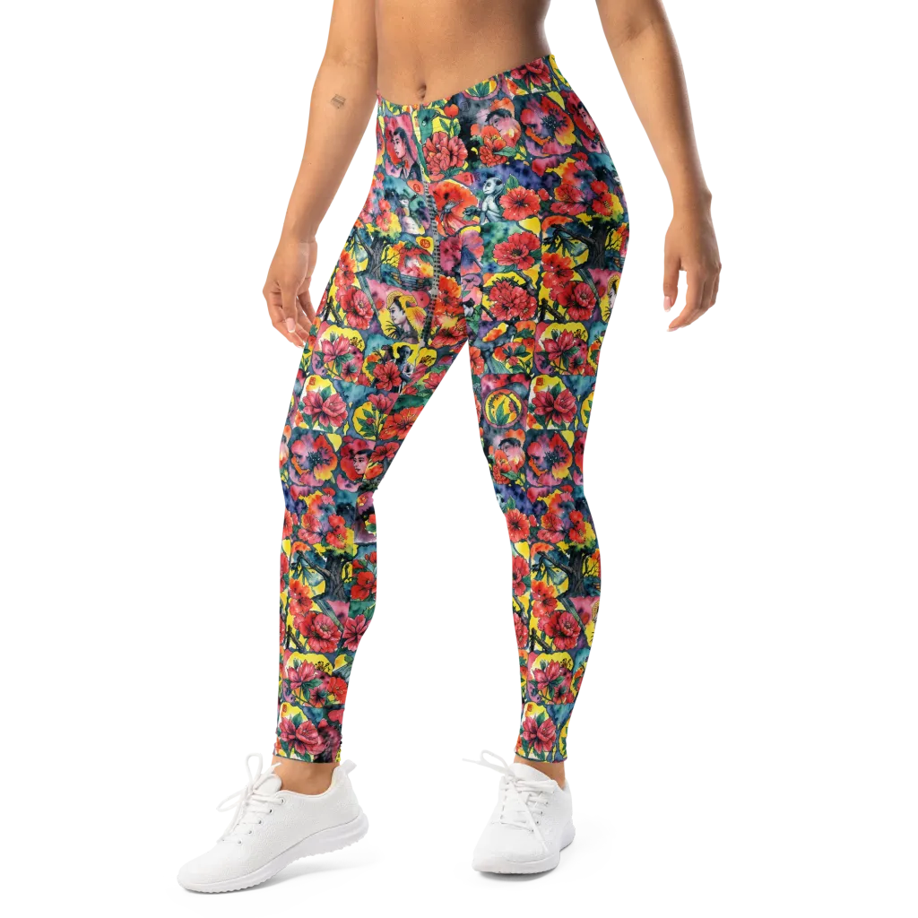 Crimson Garden Myth on Leggings — Left Front