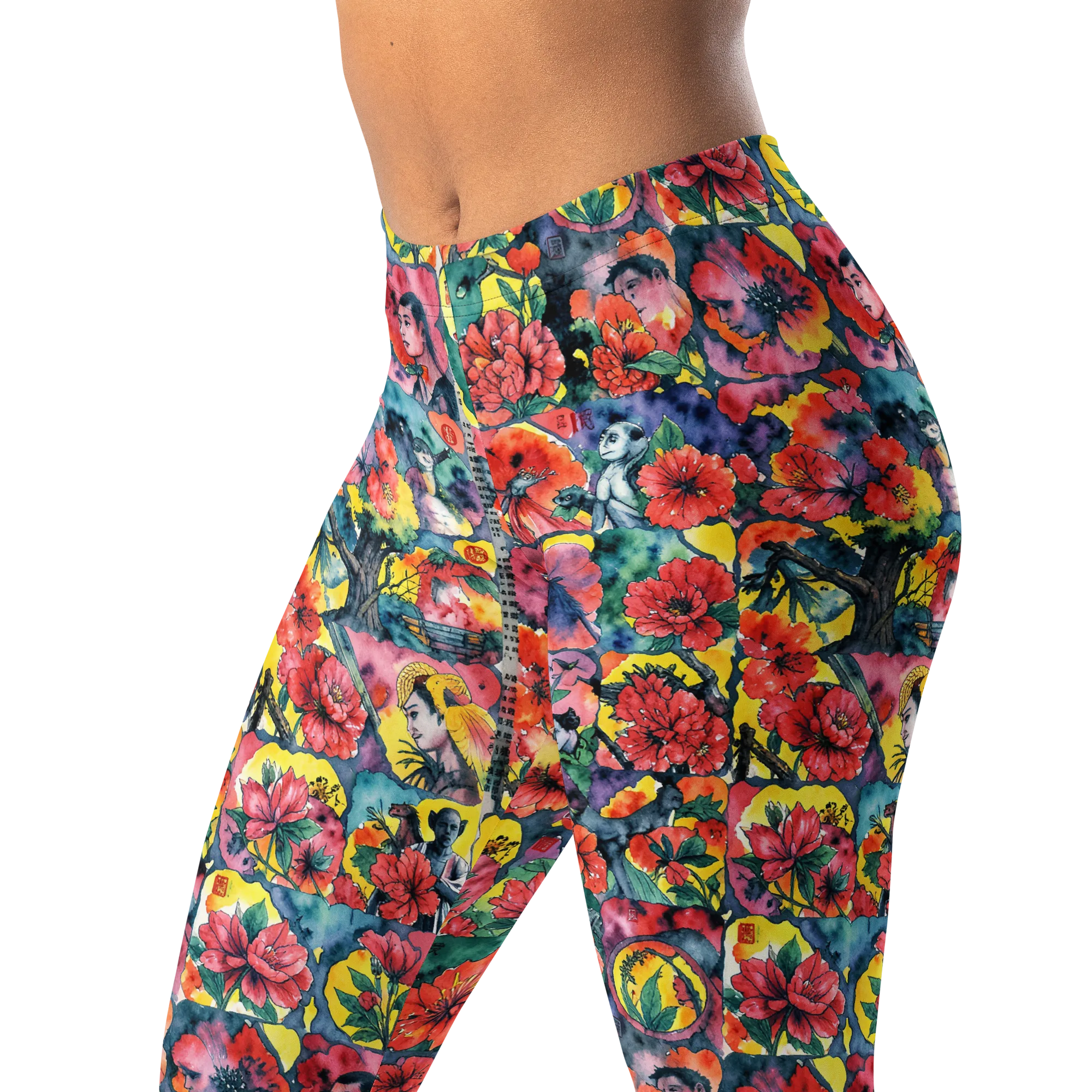 Crimson Garden Myth on Leggings — Left Front