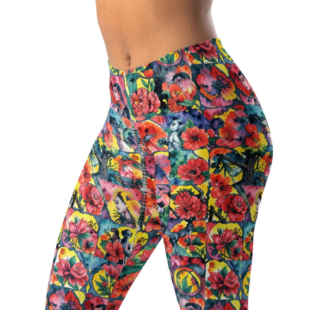 Crimson Garden Myth on Leggings — Left Front