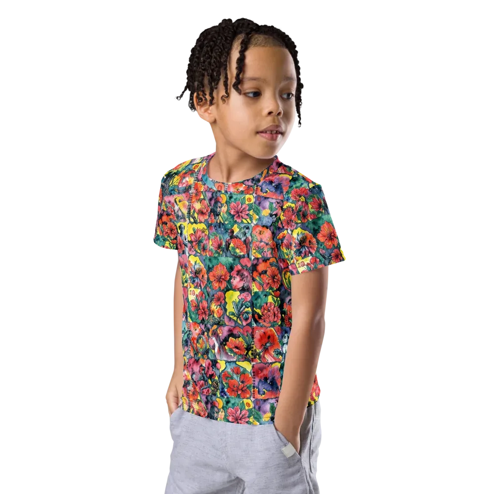 Crimson Garden Myth on Kids Crew Neck T-Shirt — Left Front