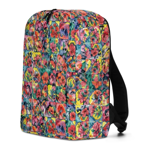 Crimson Garden Myth on a Minimalist Backpack