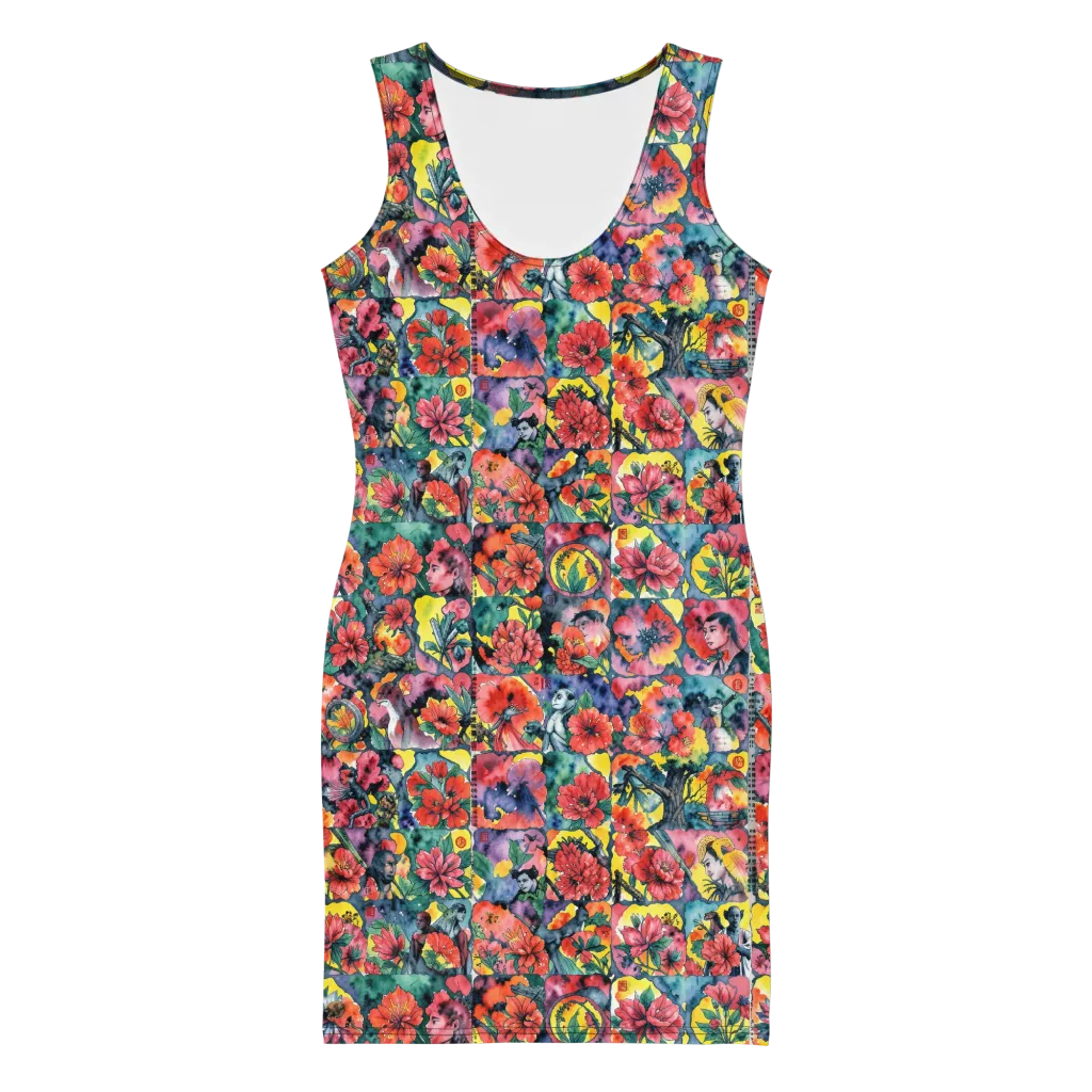 Crimson Garden Myth on Bodycon Dress — Front