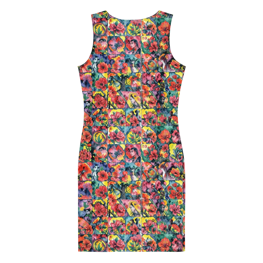 Crimson Garden Myth on Bodycon Dress — Back
