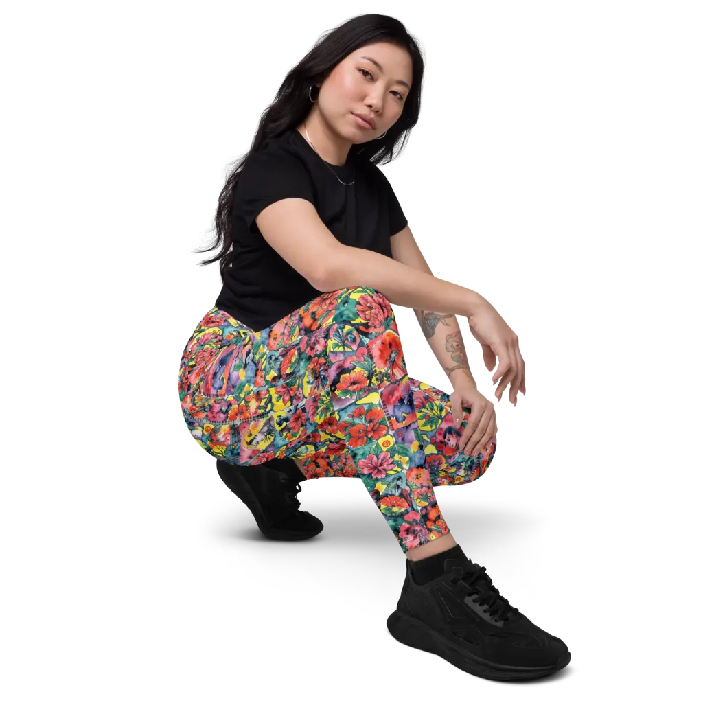 Crimson Garden Myth on Leggings with Pockets — Right Front