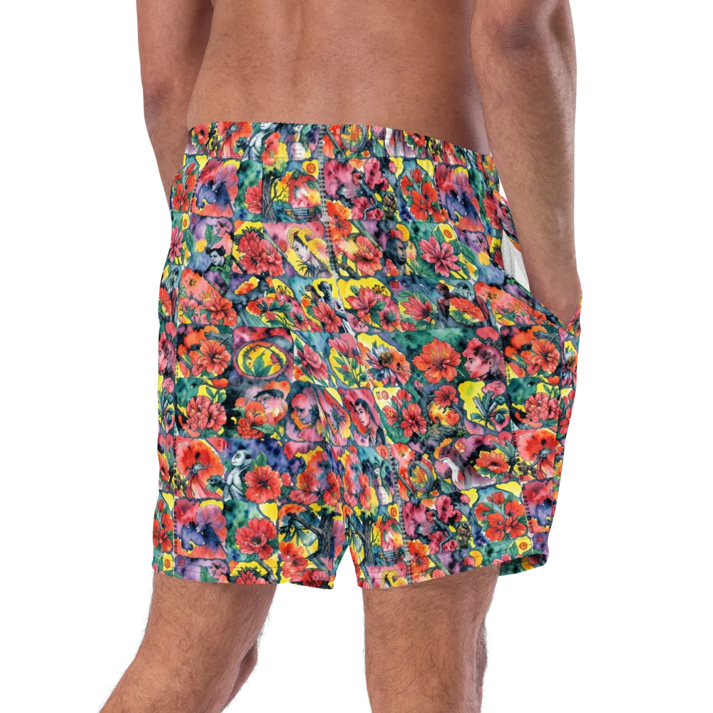 Crimson Garden Myth on Swim Trunks — Right Back