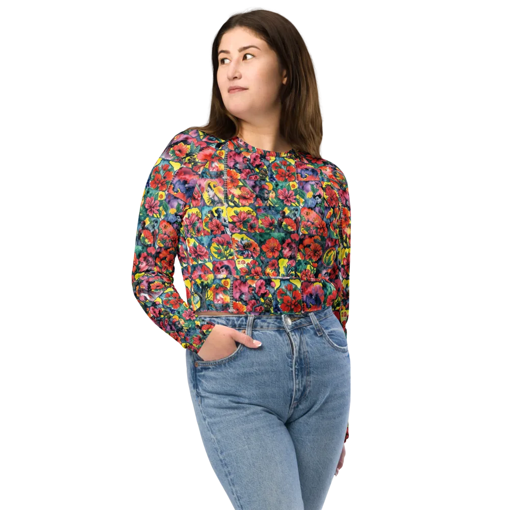 Crimson Garden Myth on Long Sleeve Crop Top — Front