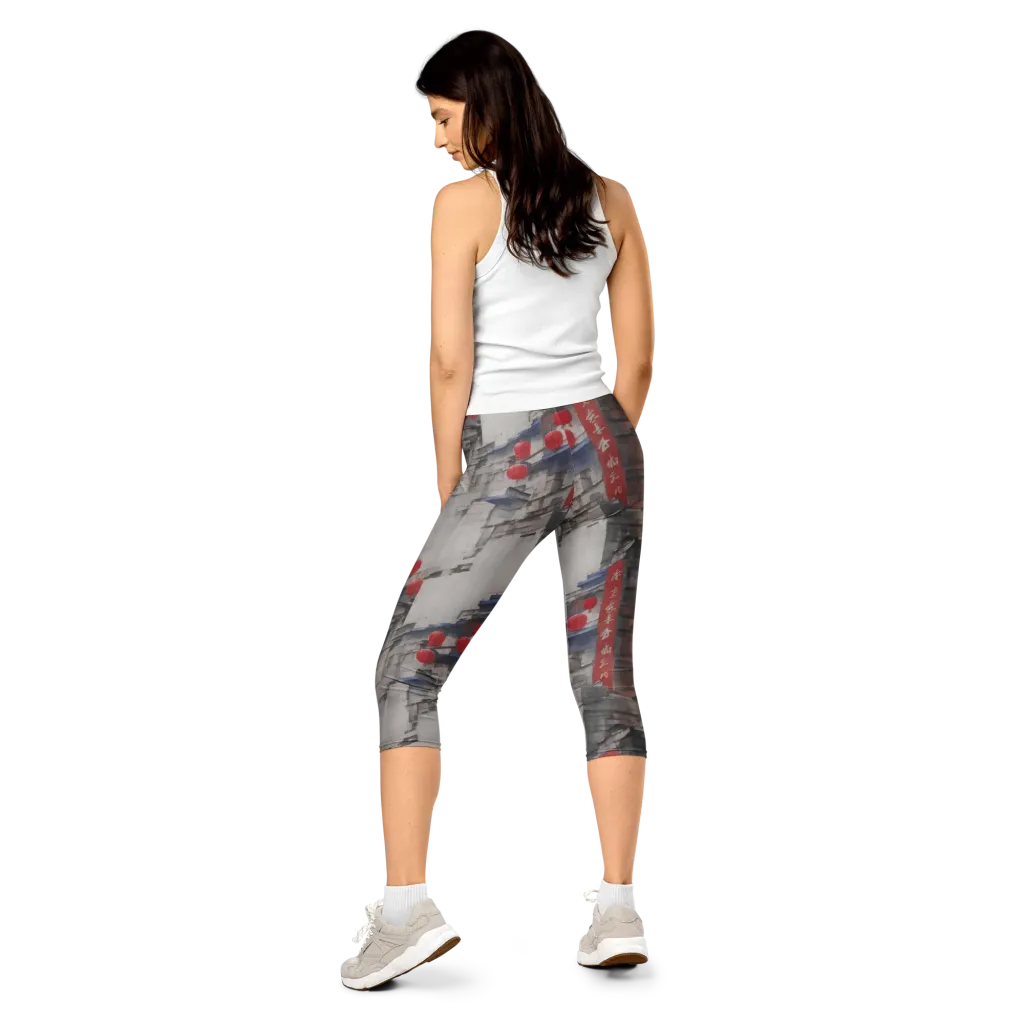 Crimson Lantern Alley on Capri Leggings — Back