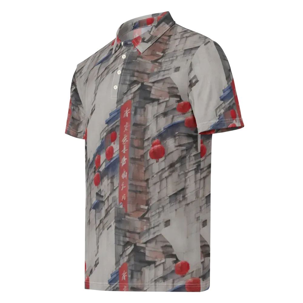 Crimson Lantern Alley on Men's Slim Fit Polo Shirt — Left Front