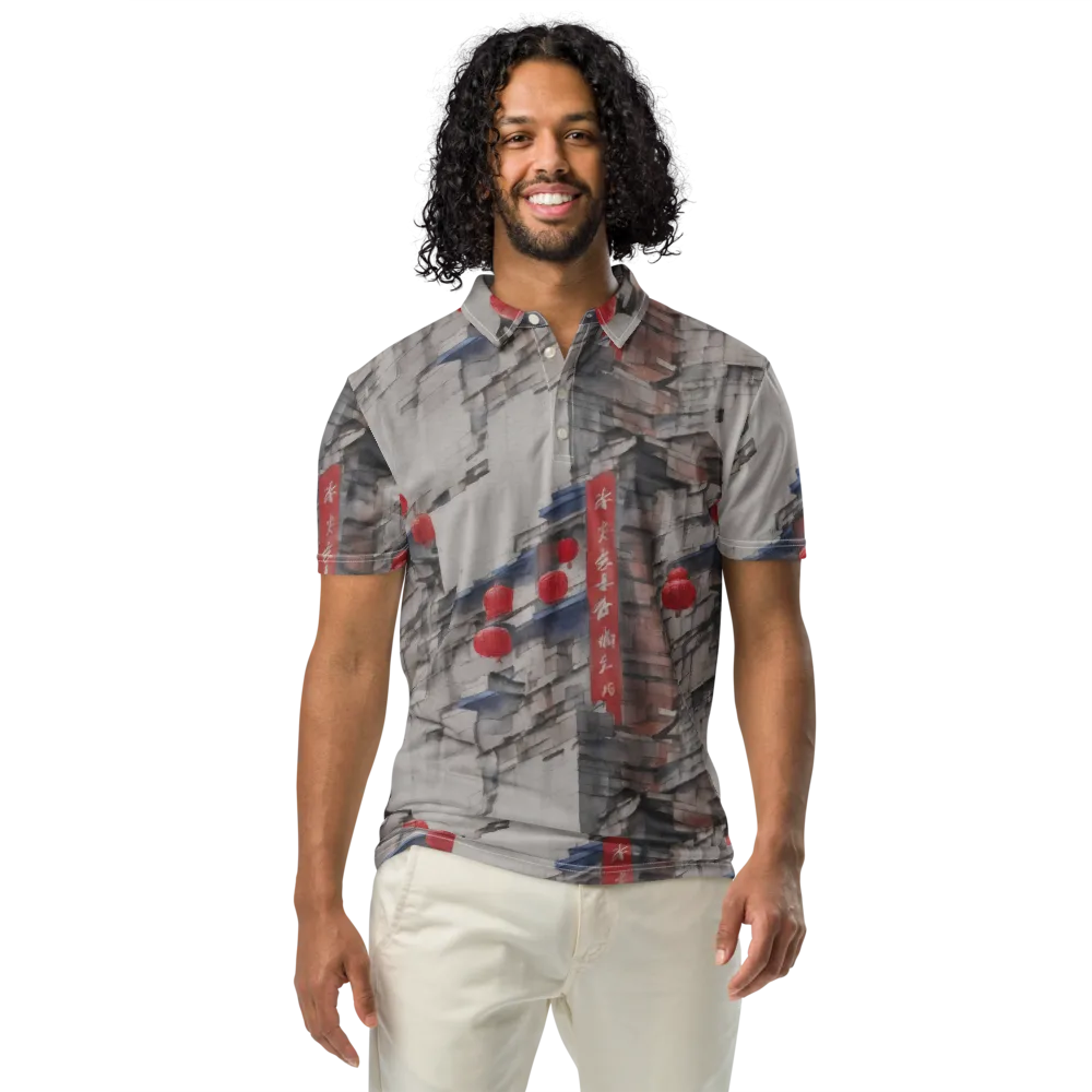 Crimson Lantern Alley on Men's Slim Fit Polo Shirt — Front