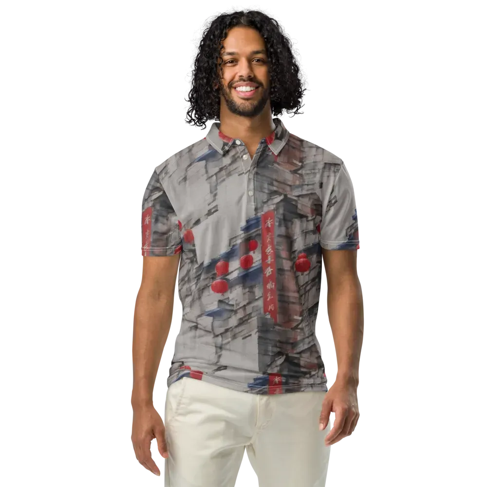 Crimson Lantern Alley on Men's Slim Fit Polo Shirt — Front