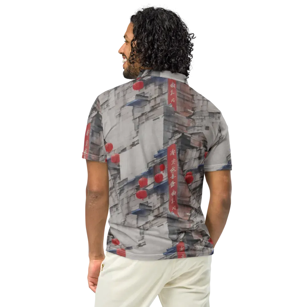 Crimson Lantern Alley on Men's Slim Fit Polo Shirt — Back