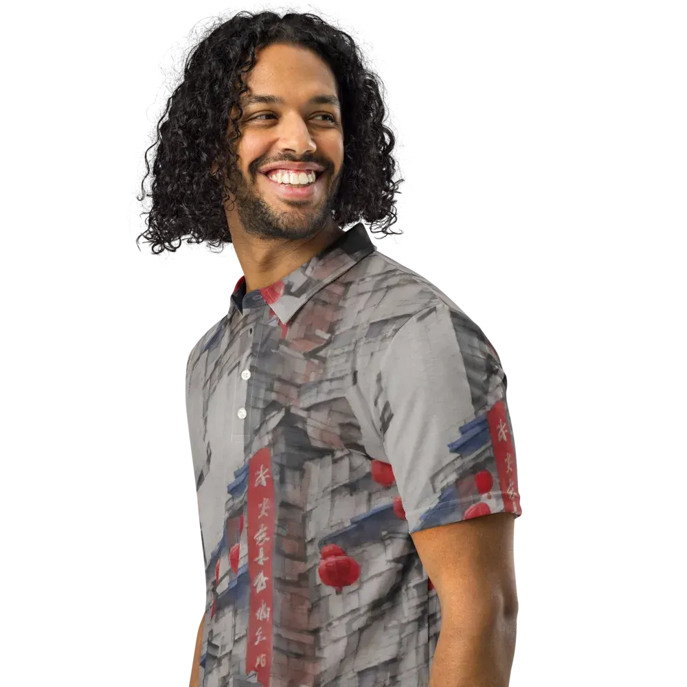 Crimson Lantern Alley on Men's Slim Fit Polo Shirt — Left Front