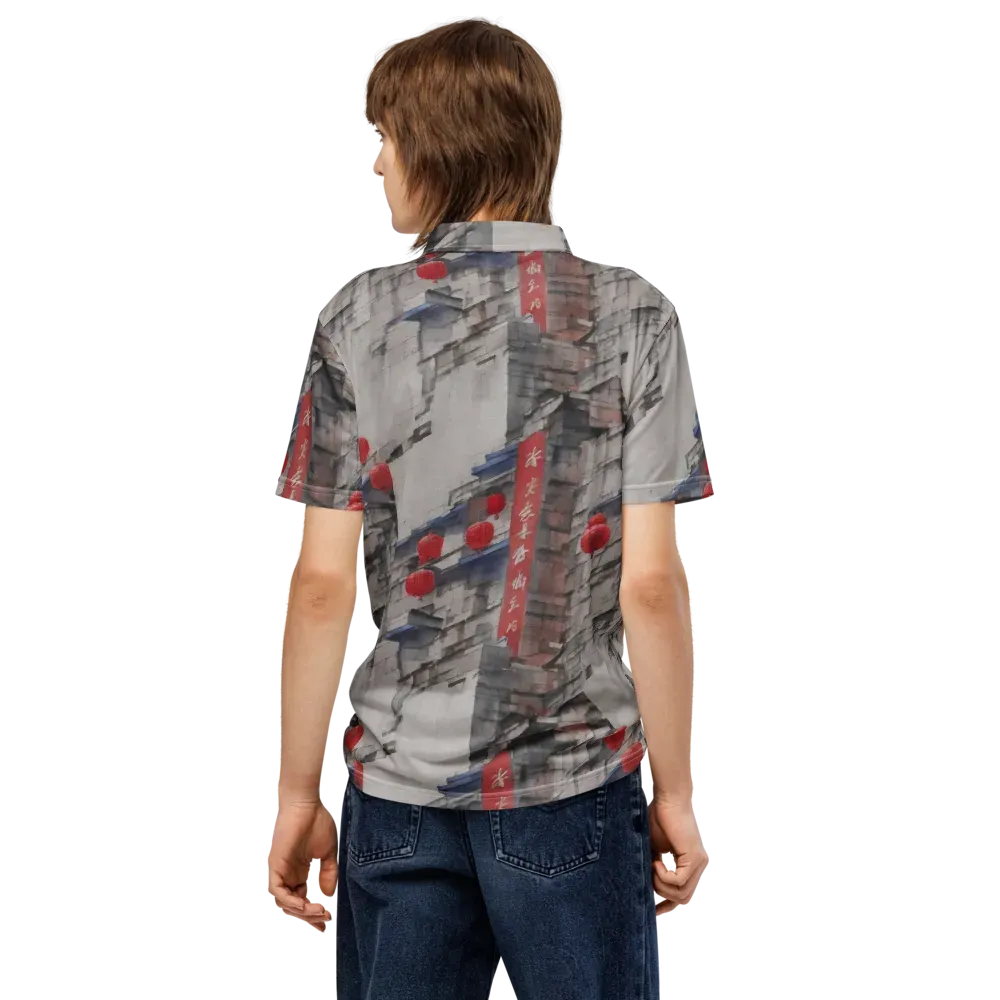 Crimson Lantern Alley on Men's Slim Fit Polo Shirt — Back