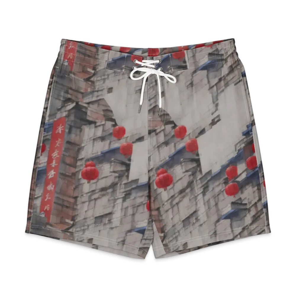 Crimson Lantern Alley on Men's Board Shorts — Front