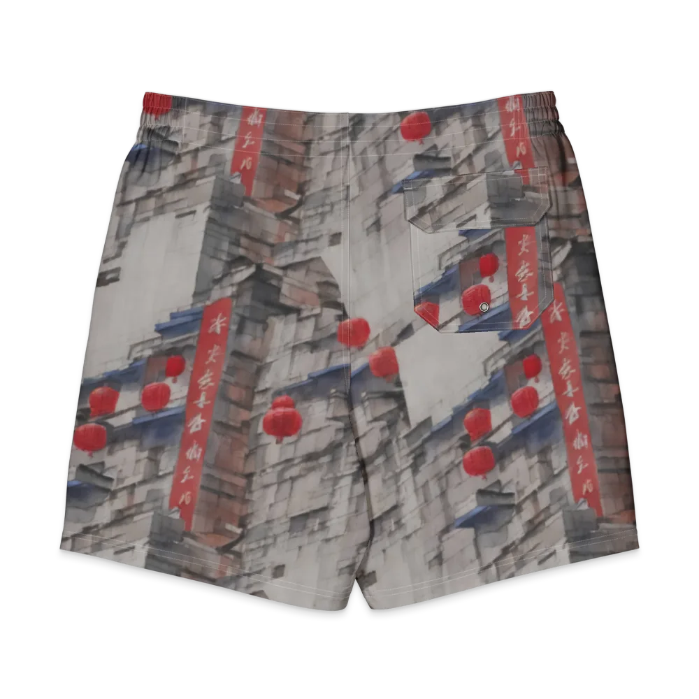 Crimson Lantern Alley on Men's Board Shorts — Back
