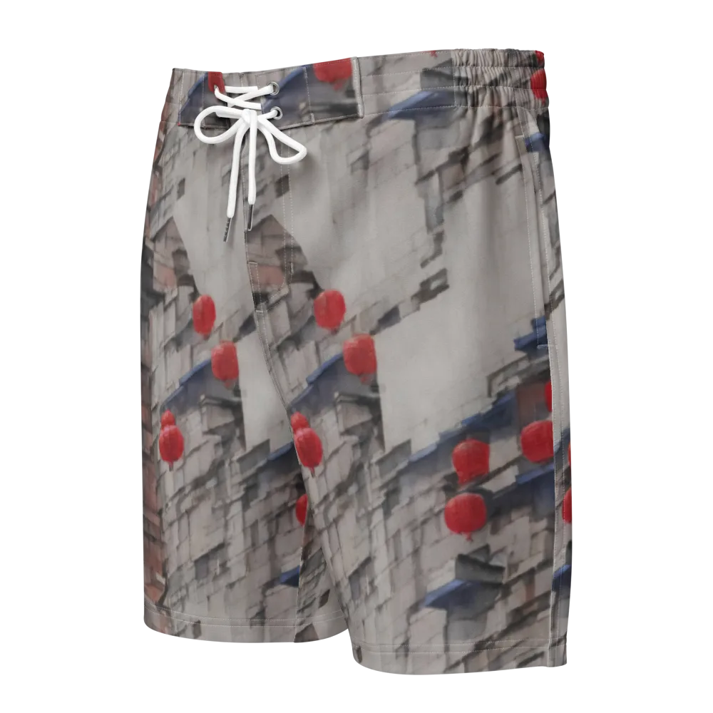 Crimson Lantern Alley on Men's Board Shorts — Front