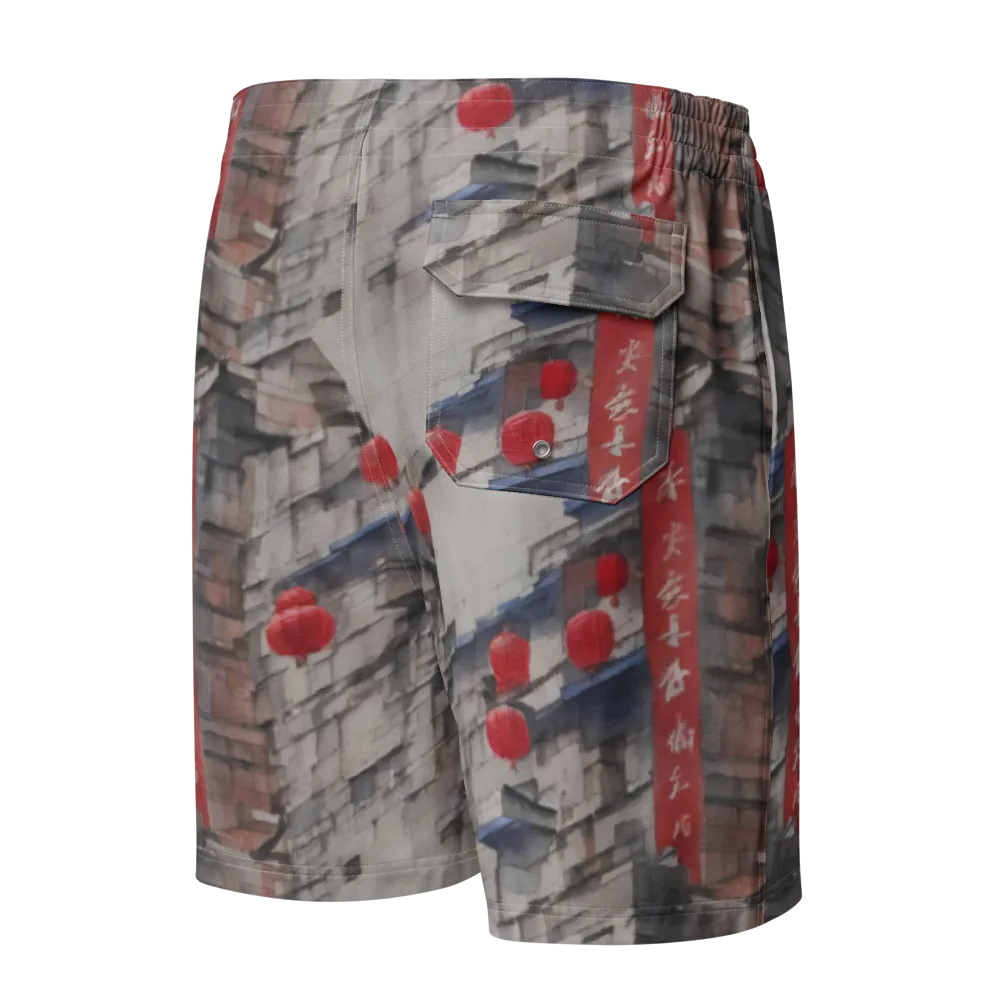 Crimson Lantern Alley on Men's Board Shorts — Back