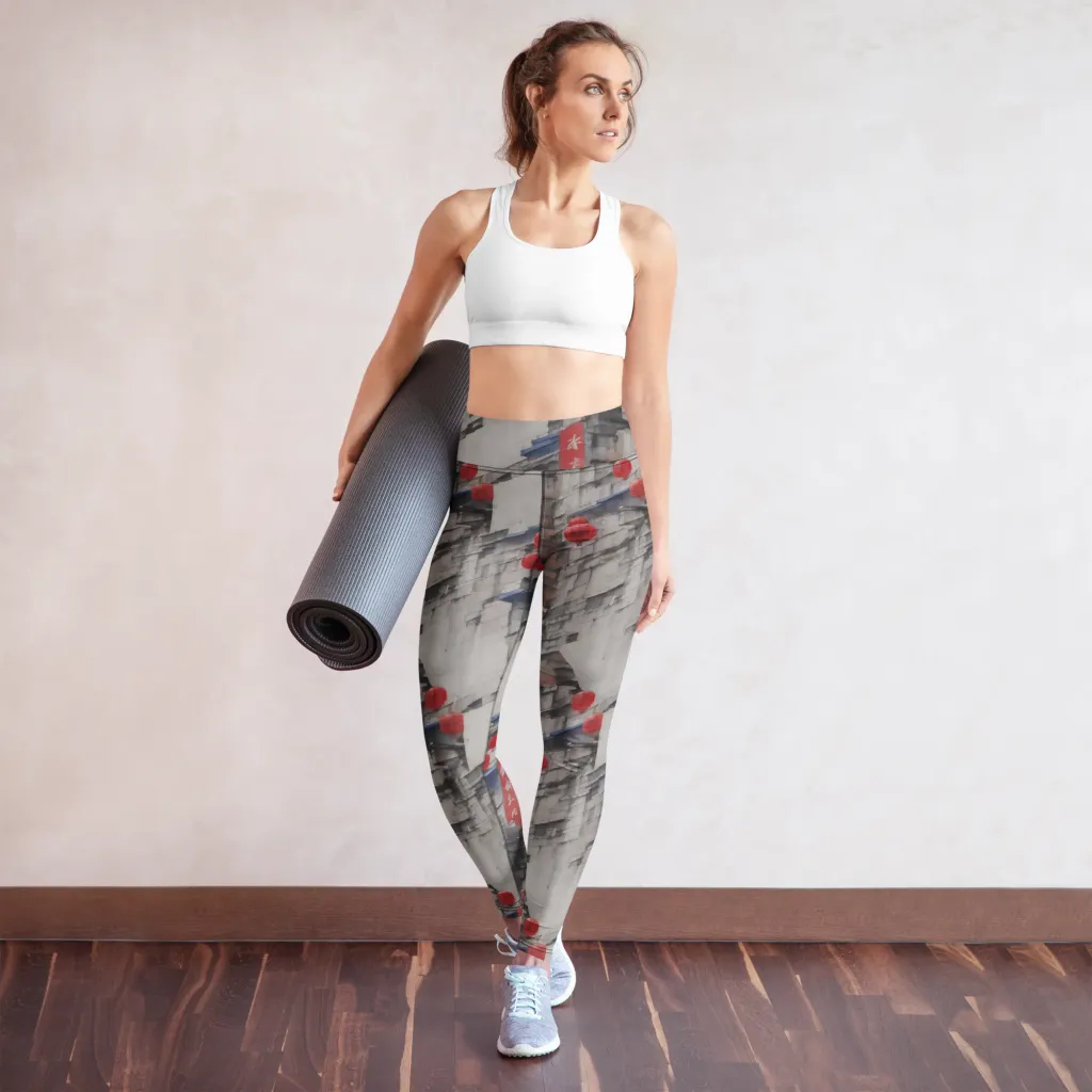 Crimson Lantern Alley on Yoga Leggings — Front