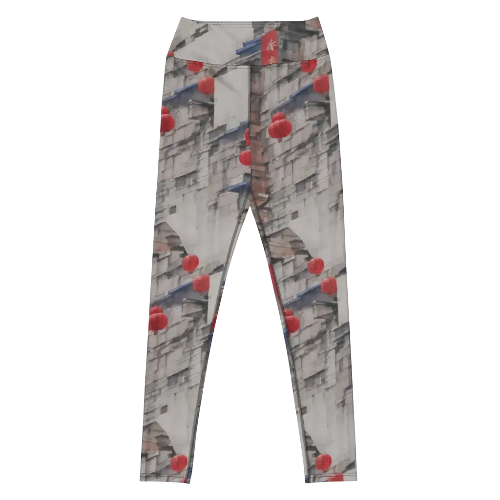 Crimson Lantern Alley on Yoga Leggings — Front