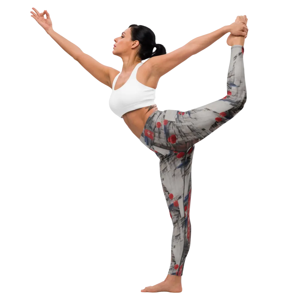 Crimson Lantern Alley on Yoga Leggings — Left