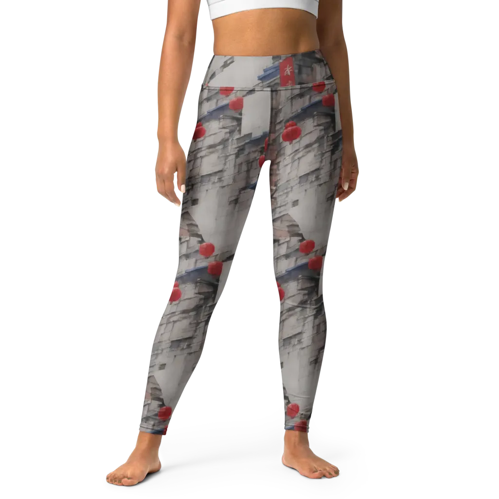 Crimson Lantern Alley on Yoga Leggings — Front