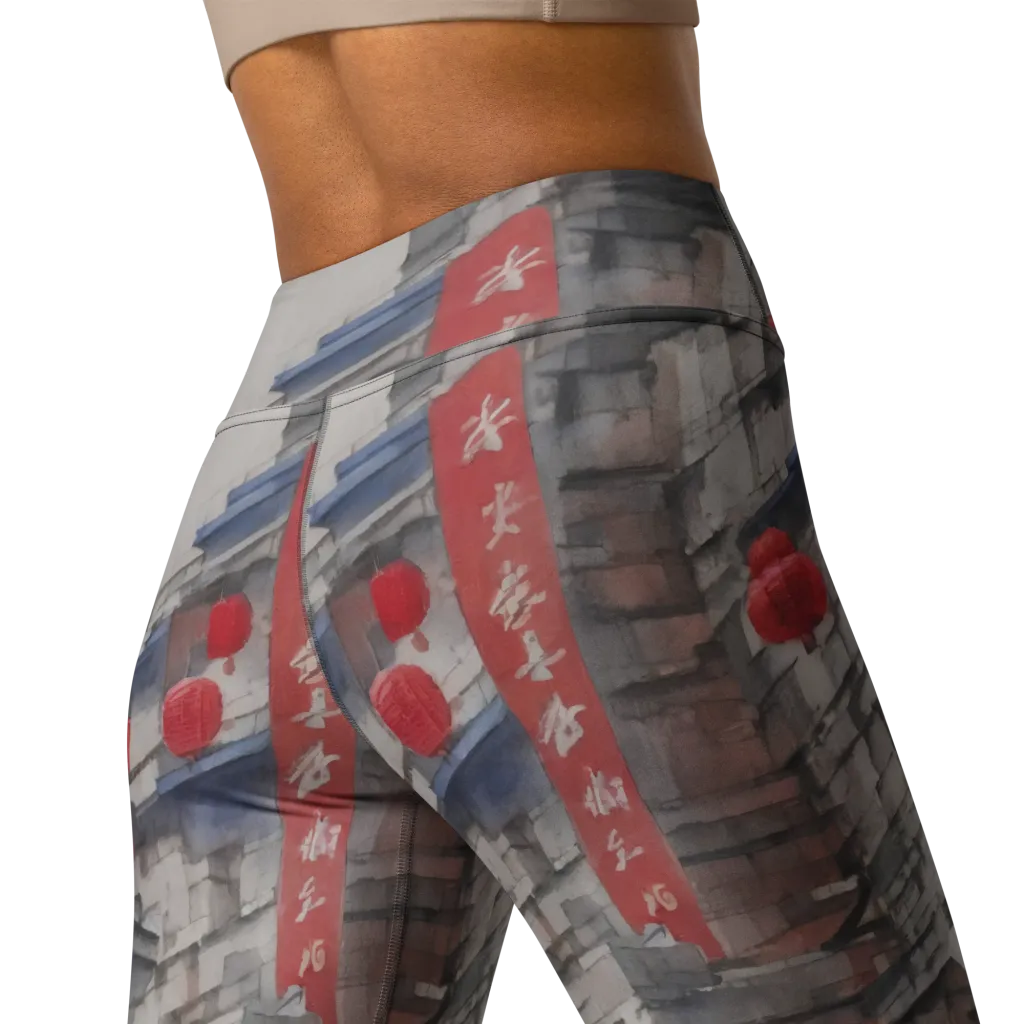 Crimson Lantern Alley on Yoga Leggings — Back