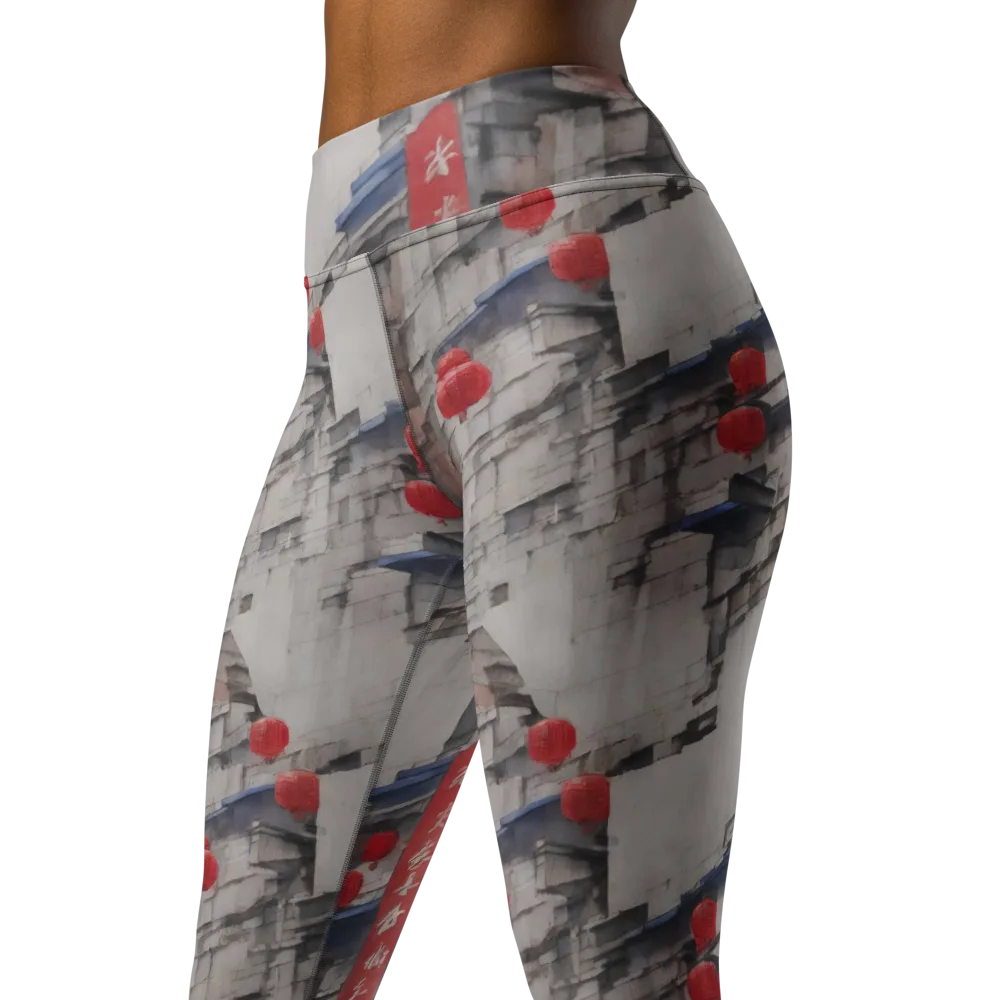 Crimson Lantern Alley on Yoga Leggings — Left Front