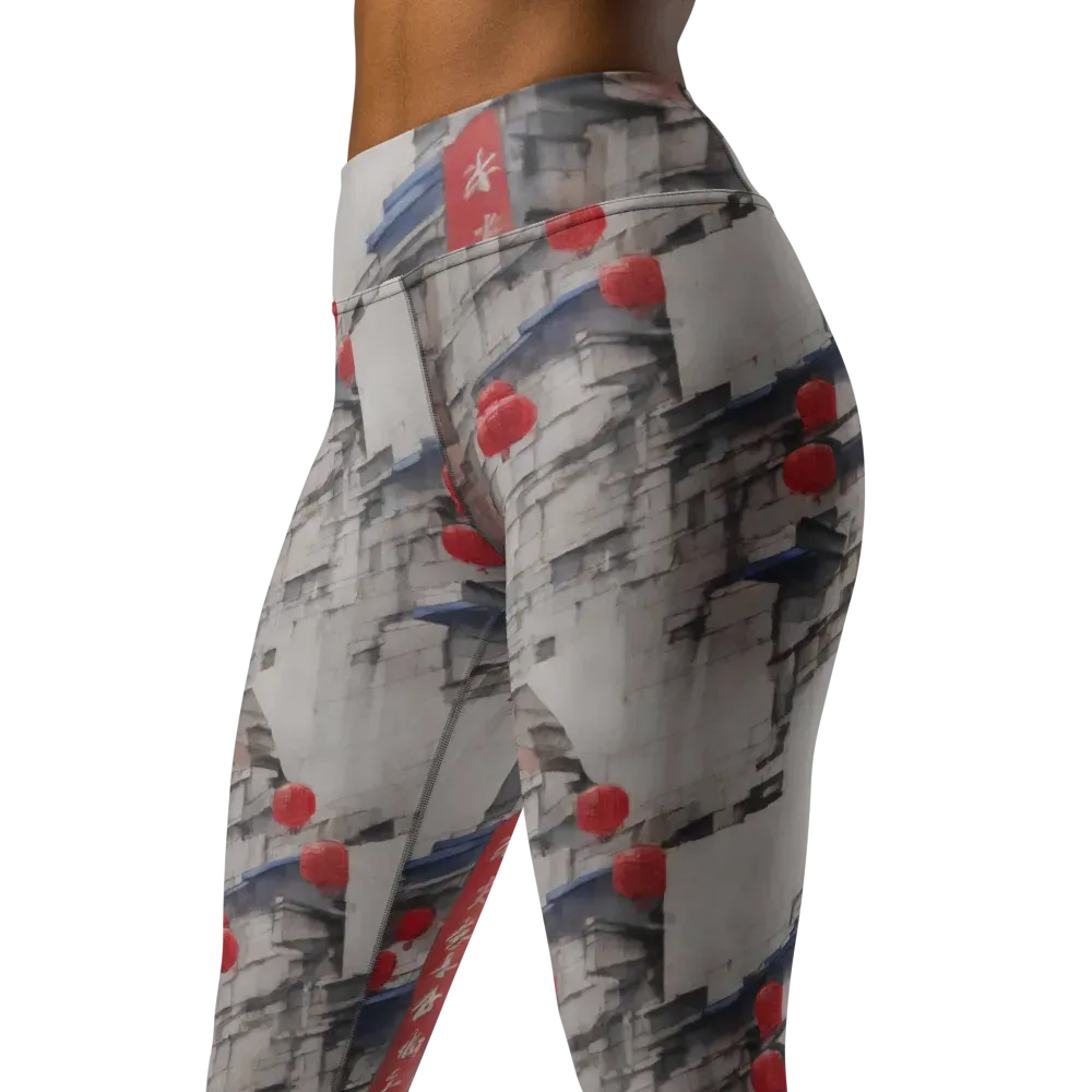 Crimson Lantern Alley on Yoga Leggings — Left Front