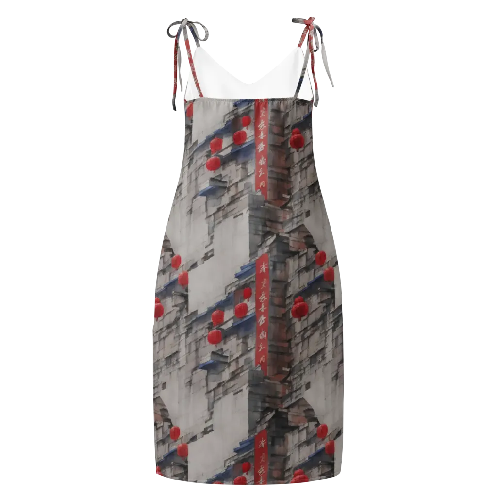 Crimson Lantern Alley on Slip Dress — Back