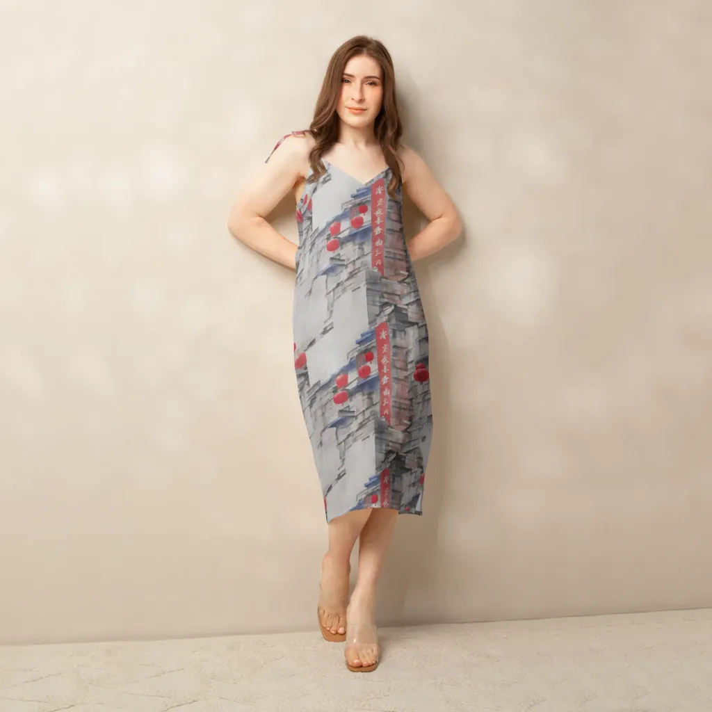 Crimson Lantern Alley on Slip Dress — Front