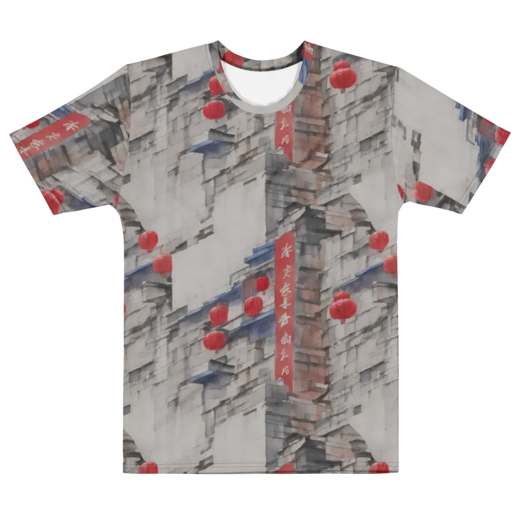 Crimson Lantern Alley on Men's Cotton Crew Neck T-Shirt — Front